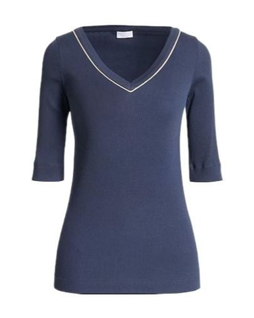 Brunello Cucinelli Blue V-Neck Slim-Fit T-Shirt