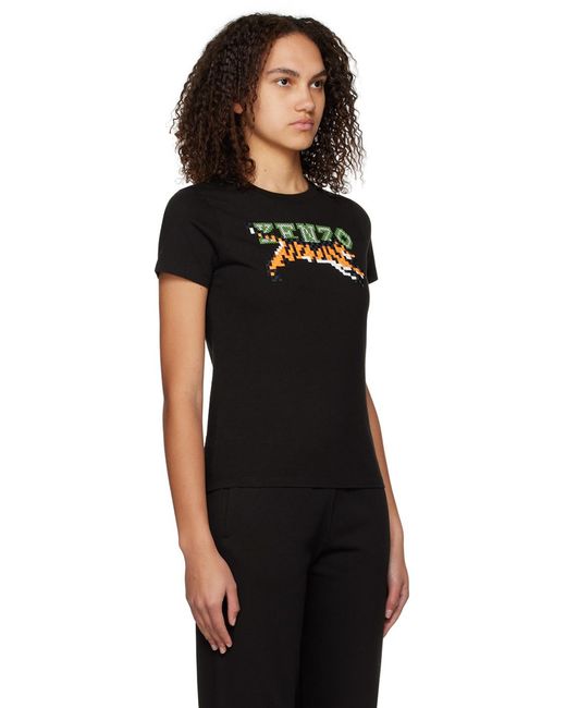KENZO Black Tiger Motif Embroidered Crewneck T-Shirt