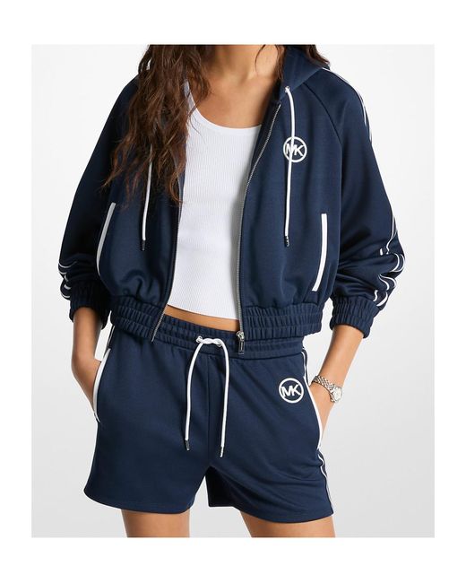 MICHAEL Michael Kors Blue Piqué Contrast Zip-Up Track Jacket