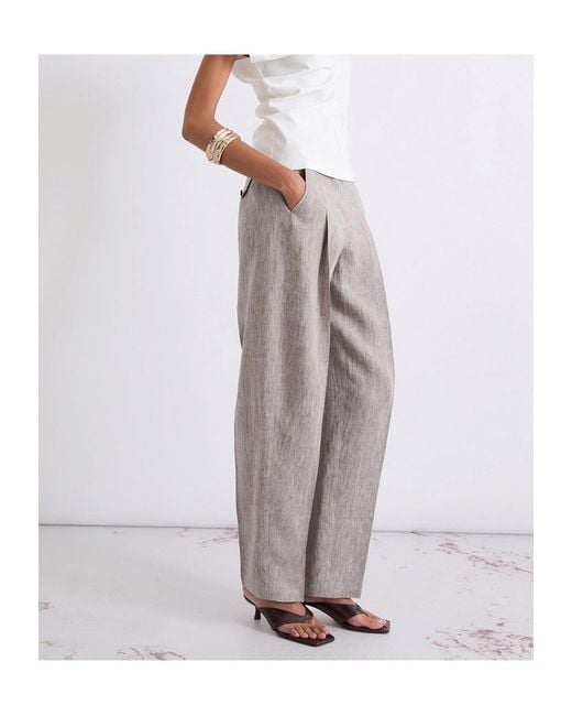 Marella Gray Linen Barrel-Leg Trousers