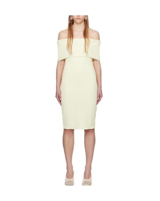 Bottega Veneta Natural Off-The-Shoulder Fitted Dress