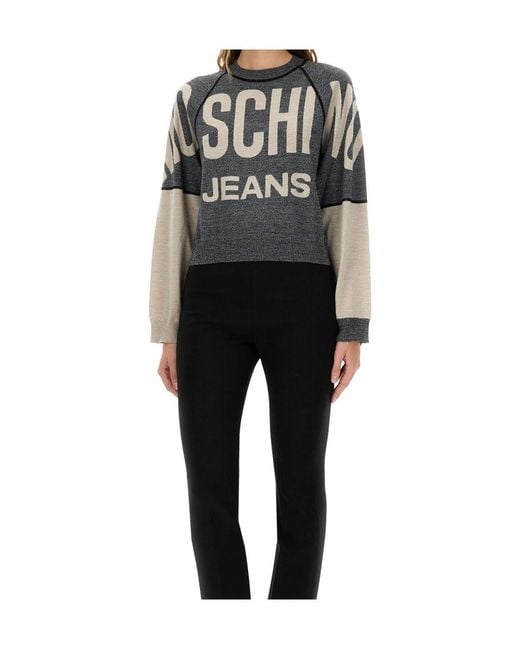 Moschino Black Jeans Inlaid Logo Knitted Jumper