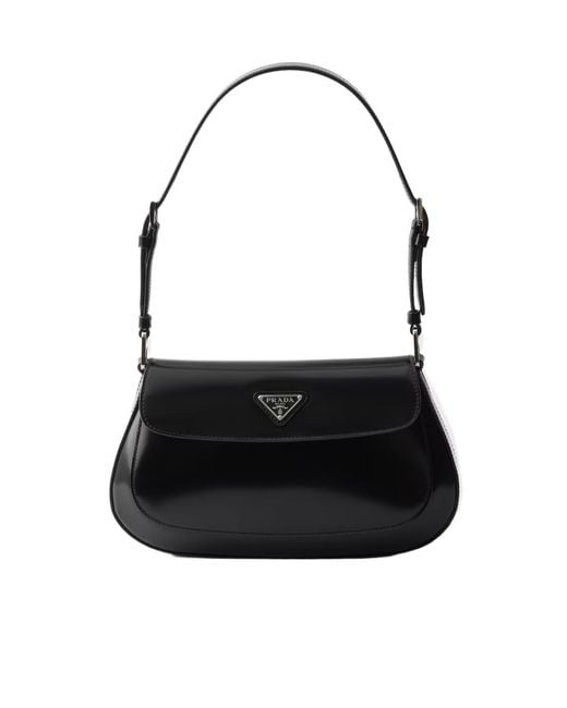 Prada Black Cleo Brushed Leather Shoulder Bag