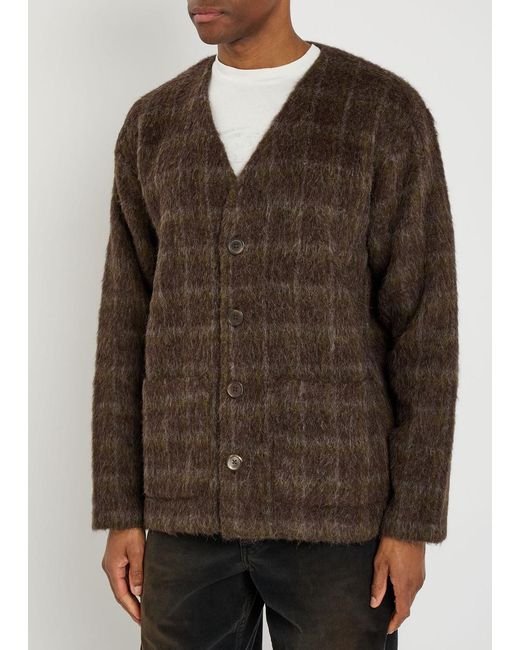 Our Legacy Brown Checked Brushed Wool-Blend Cardigan for men