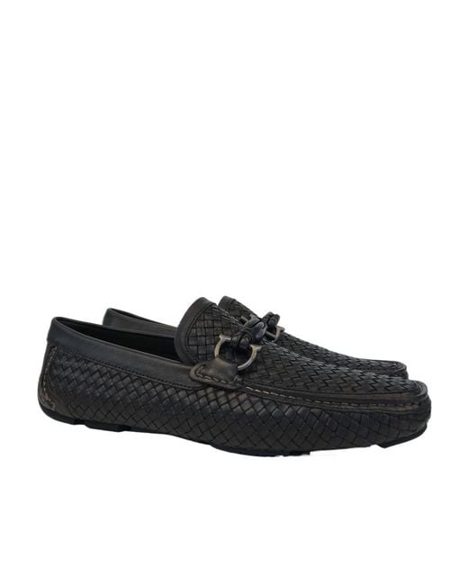 Ferragamo Black Knitted Details Business Casual Shoes for men