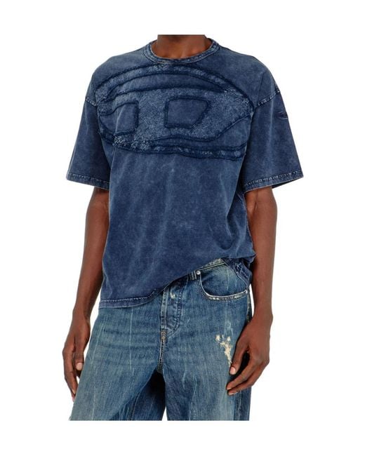 DIESEL Blue T-Boxt-Den Embroidered Logo T-Shirt for men