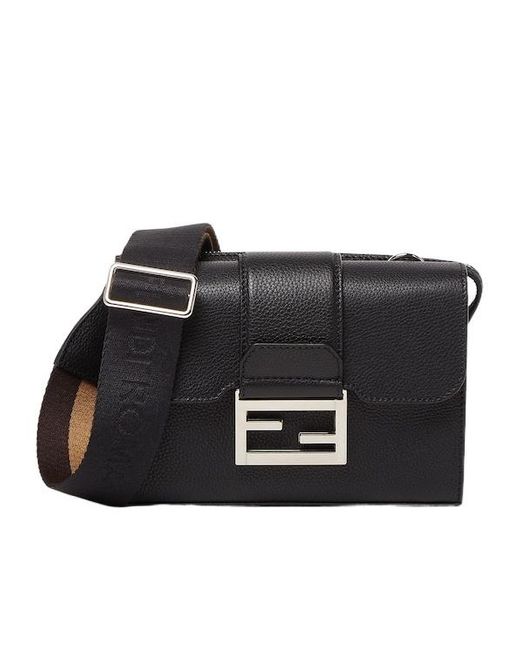 Fendi Black Double Baguette Zipped Messenger Bag for men