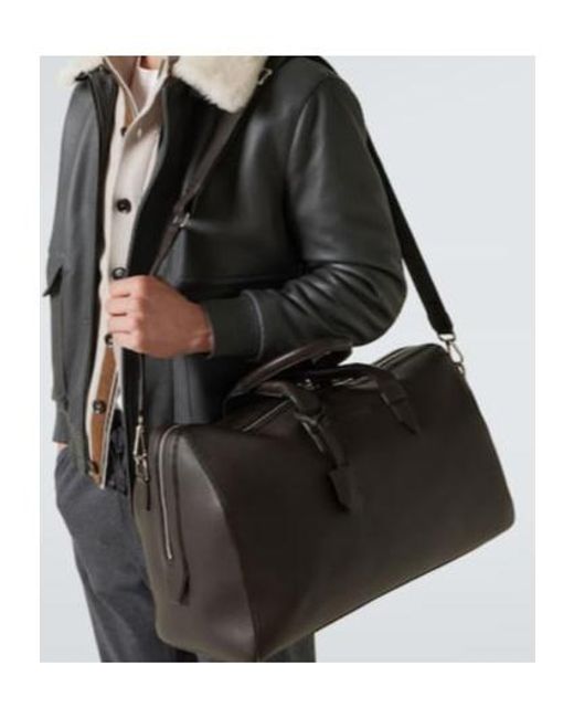Brioni Black Leather Duffel Bag for men