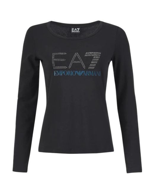 EA7 Black Round Collar And Long-Sleeved T-Shirt