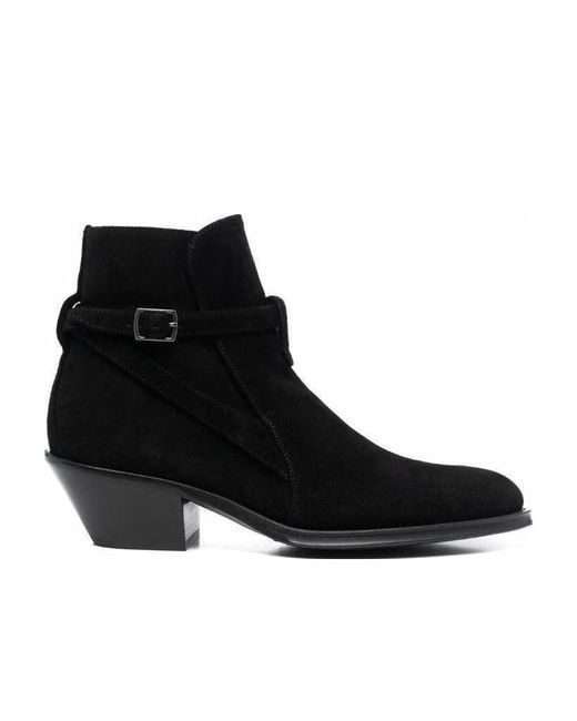 Saint Laurent Black Buckled Strap Ankle Boots