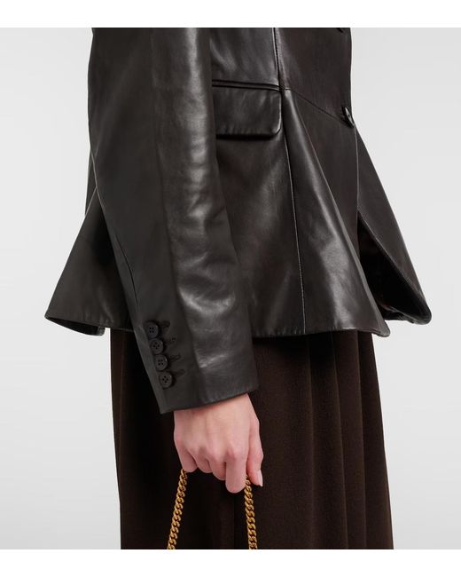 ROTATE BIRGER CHRISTENSEN Black Round-Neck Leather Jacket