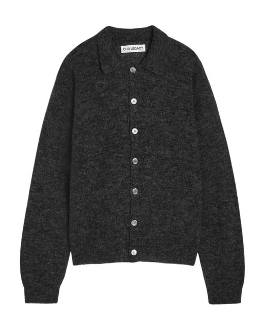 Our Legacy Black Evening Brushed Wool-Blend Polo Shirt for men