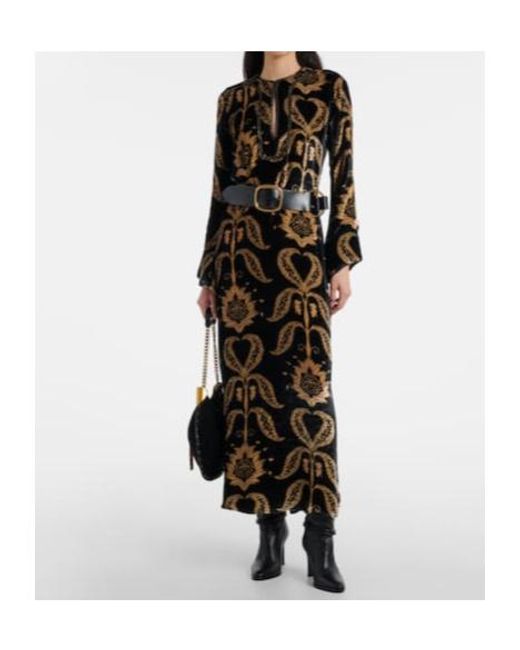 Johanna Ortiz Black Embroidered Velvet Maxi Dress