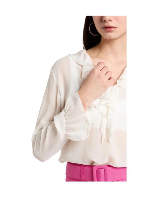 Max Mara White Solid Color Silk Tops