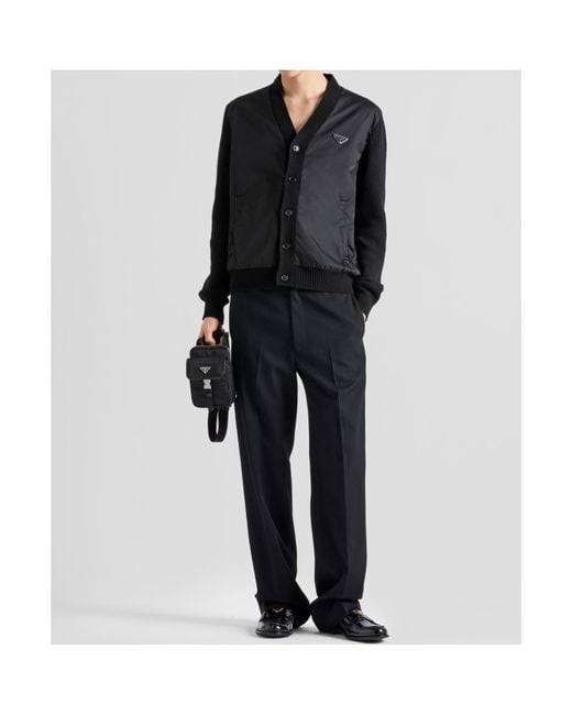 Prada Black Panelled Button-Up Cardigan for men