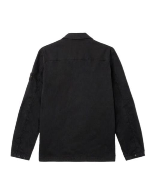 Stone Island Black Logo Patch Long Sleeved Shirt Jacket for men