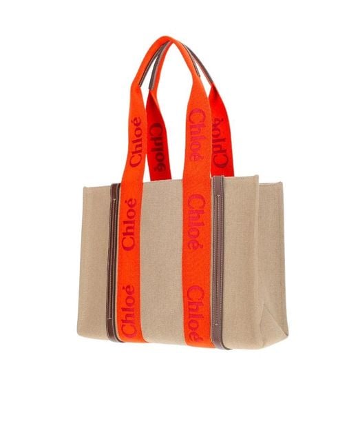 Chloé Red Woody Logo-Strap Tote Bag