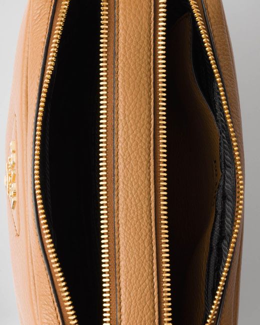 Prada Brown Logo Detailed Zipped Medium Crossbody Bag