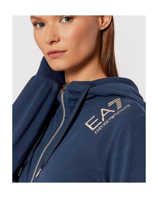 EA7 Blue Logo Printed Hooded Casual Jacket