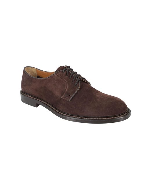 Doucal's Brown Round Toe Lace-Up Derby Shoes for men