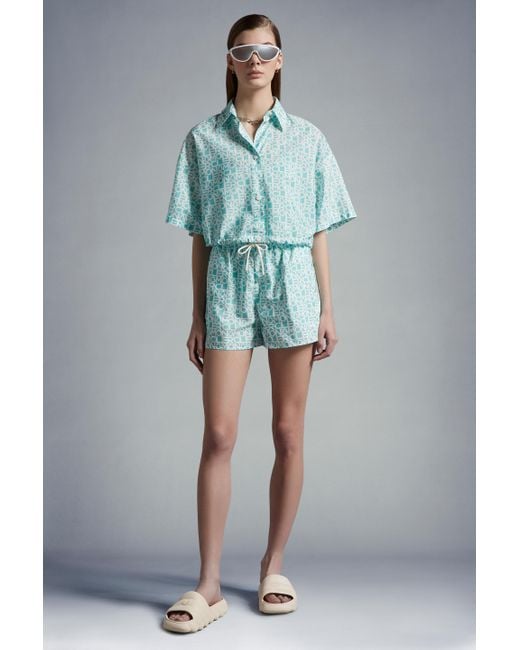 Moncler Blue Logo Print Shorts