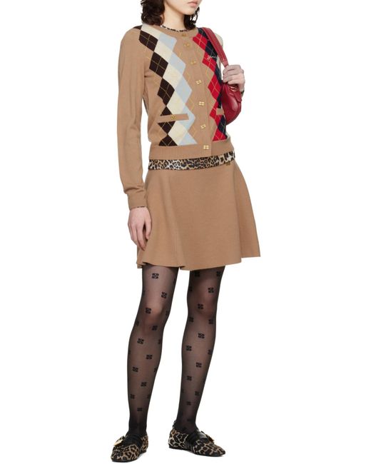 Ganni Natural Argyle Printed Cardigan