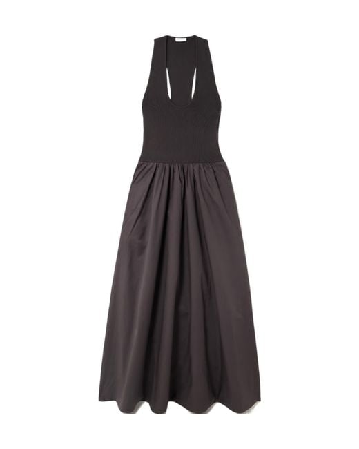 St. Agni Black Ribbed-Knit And Cotton-Poplin Midi Dress