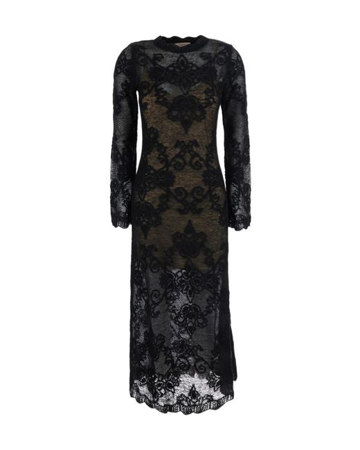 Twinset Black Florallace Longsleeve Maxi Dress