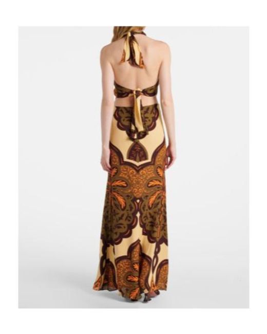 Johanna Ortiz Brown Halterneck Printed Silk Maxi Dress