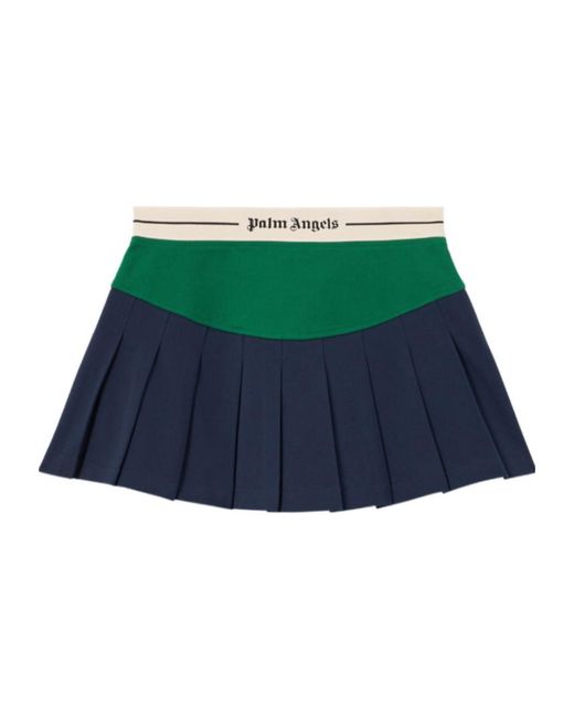 Palm Angels Green Logo Pleated Mini Skirt