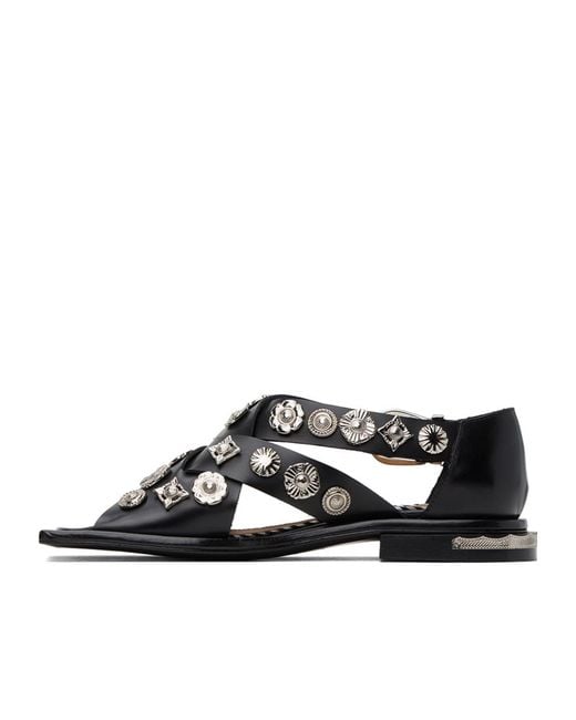 Toga Black Square Toe Flat Sandals
