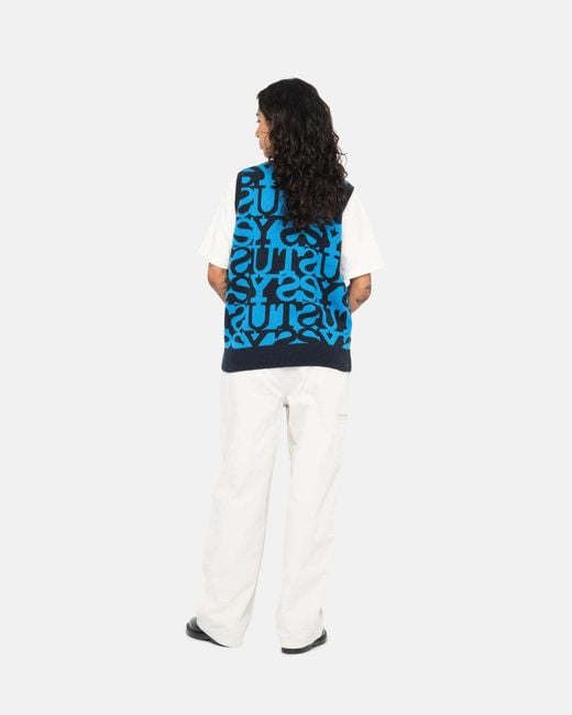 Stussy Blue V-Neck Sweater for men