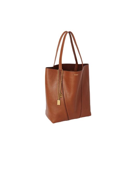 Chloé Brown Chloé Spin Charm Detailed Tote Bag
