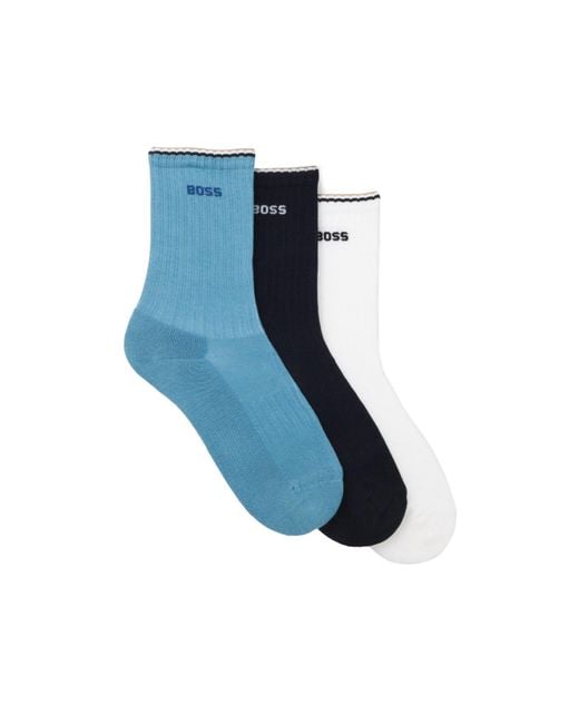 Boss Blue Rib Stripe Quarter Socks for men