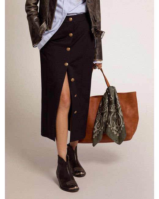 Golden Goose Deluxe Brand Blue Button-Up Pencil Skirt