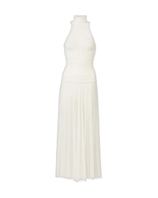 Magda Butrym White Ruched Sheer High-Neck Maxi Dress