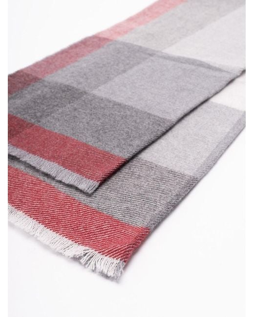 Brunello Cucinelli White Striped Fringed Edge Scarf for men