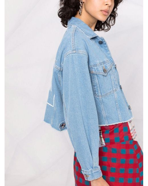 Opening Ceremony Blue Logo-Print Cropped Denim Jacket