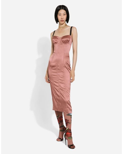 Dolce & Gabbana Pink Satin Calf-Length Corset Dress
