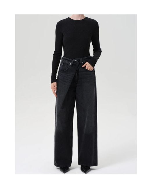 Agolde Black Mid-Rise Denim Trousers