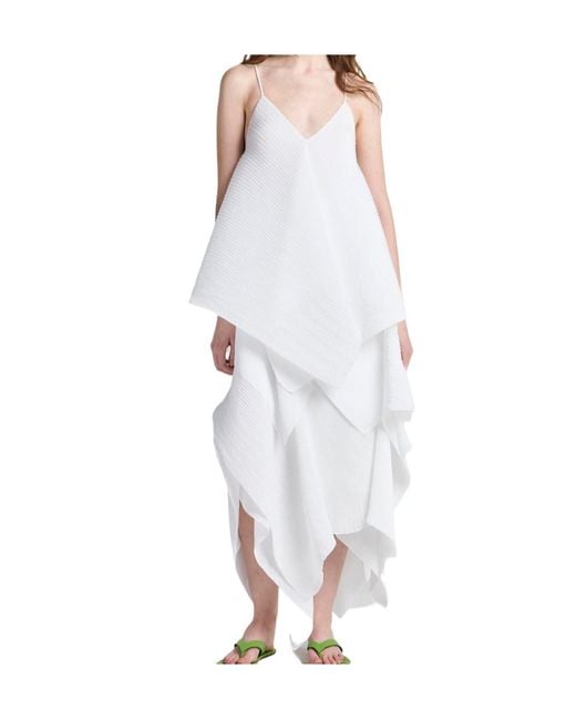 J.W. Anderson White Pleated Handkerchief-Hem Blouse