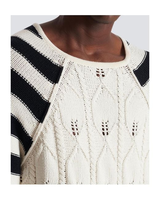 Balmain White Cable Knit Jumper for men