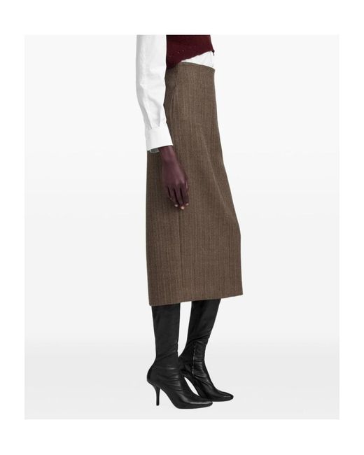 Maison Margiela Brown Herringbone Midi Skirt