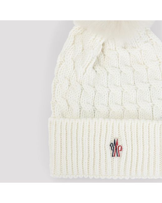 Moncler White Grenoble Pompom Cable Knit Beanie