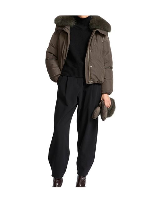Yves Salomon Black Short Technical Fabric Down Jacket With A Detachable Fox Fur Collar