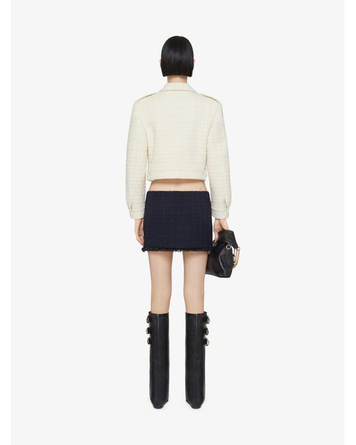 Givenchy Blue Tweed Frayed-Edge Skirt