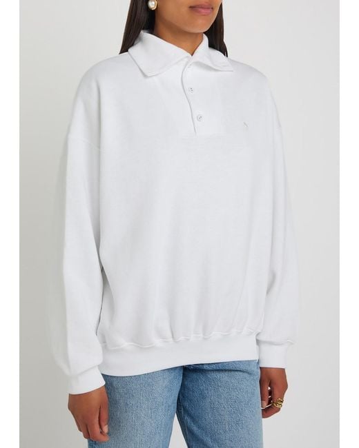 Polo Ralph Lauren White Embroidered Cotton-Blend Polo Sweatshirt