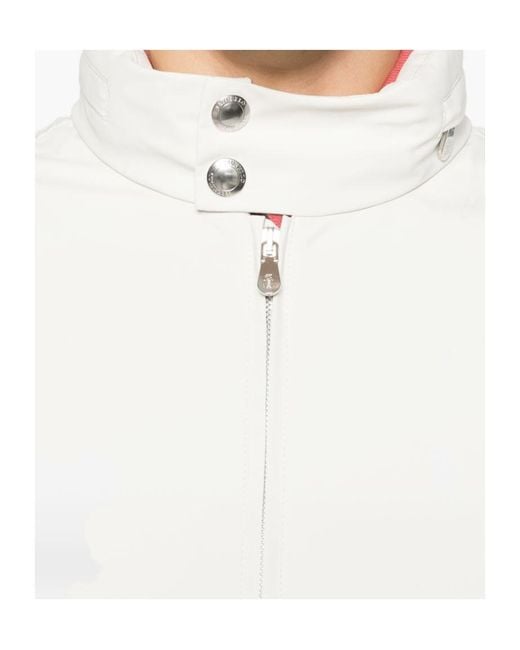 Brunello Cucinelli White High-Neck Zipped Jacket for men