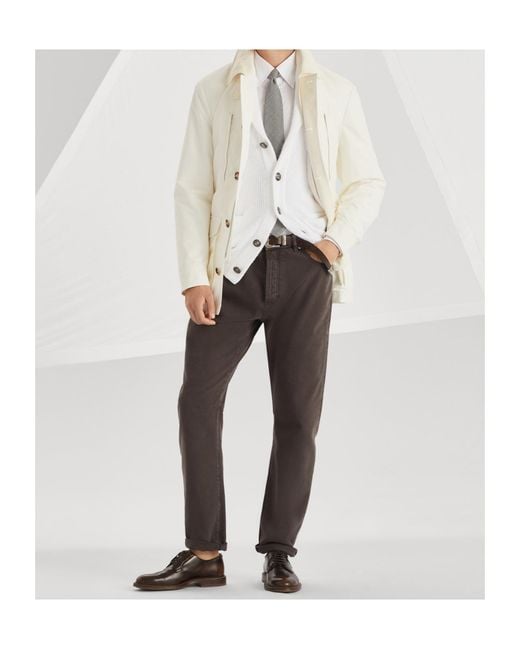 Brunello Cucinelli White Water-Resistant Gabardine Belted Parka for men