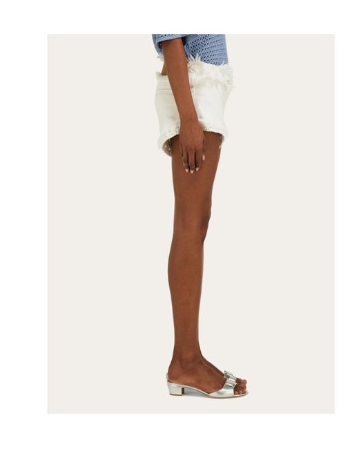 Ferragamo White Denim Shorts With Frayed Detail